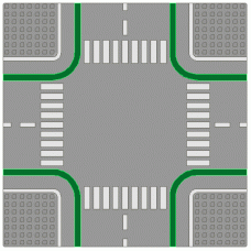 Part 2361p01 Light Gray Baseplate, Road 32 x 32 7-Stud Crossroads with Road and Crosswalks Pattern 